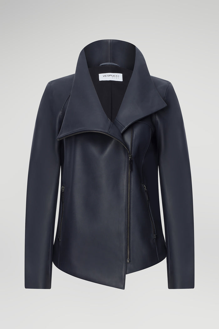 vespucci by vsp Veste en cuir bleu gris