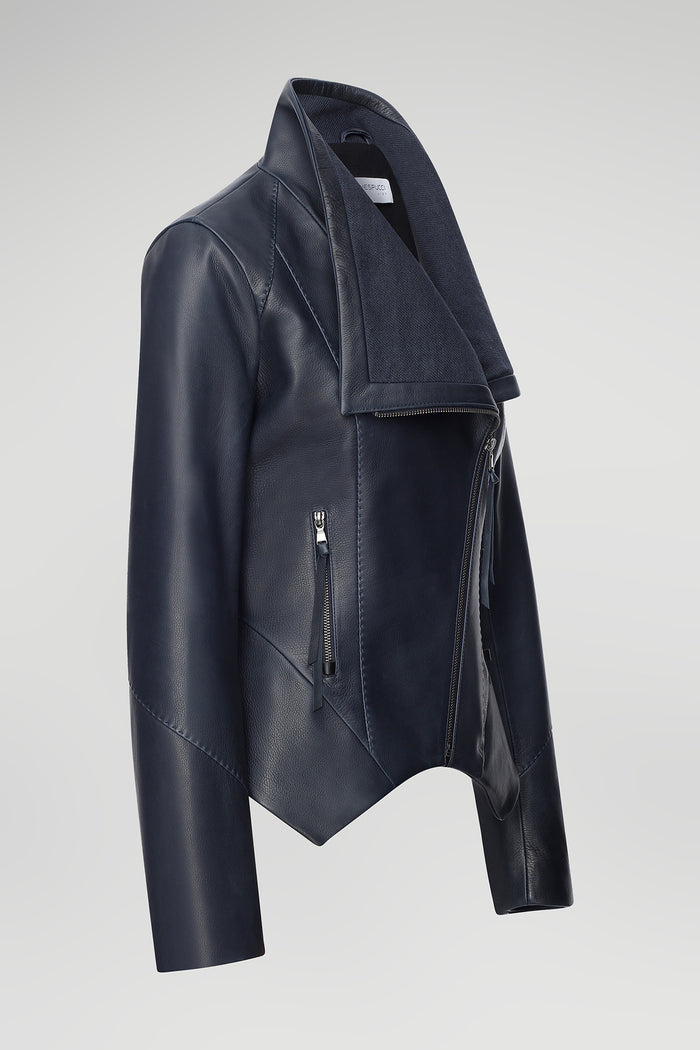 Vespucci By Vsp Veste En Cuir Bleue Grise