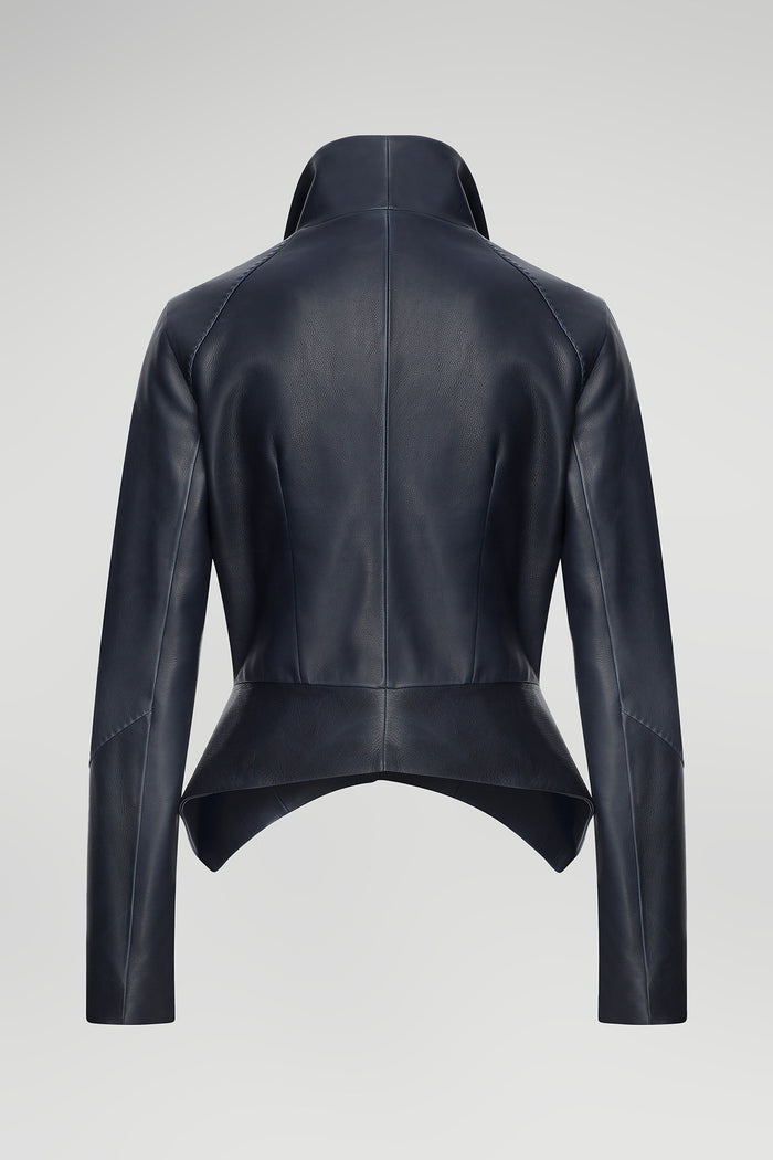 Vespucci By Vsp Veste En Cuir Bleue Grise