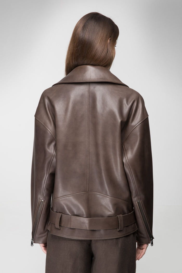 Vespucci By Vsp Veste En Cuir Brun Nuageux