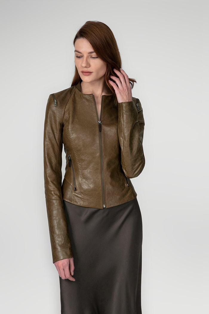 Vespucci By Vsp Veste En Cuir Marron