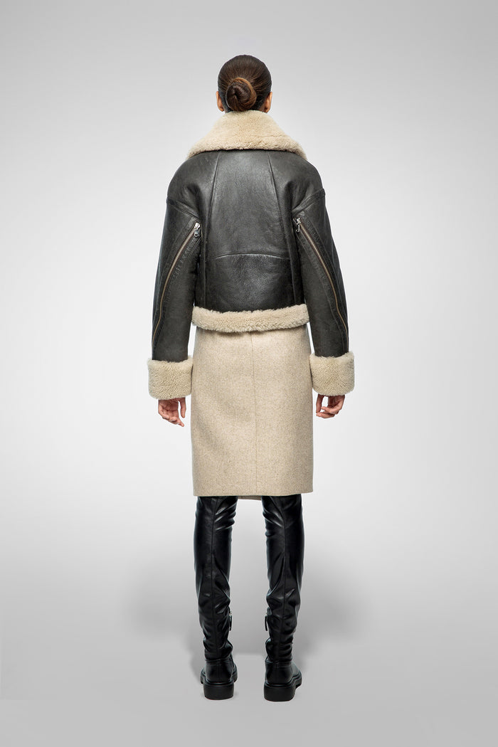 Vespucci By Vsp Veste En Peau Lainée Anthracite