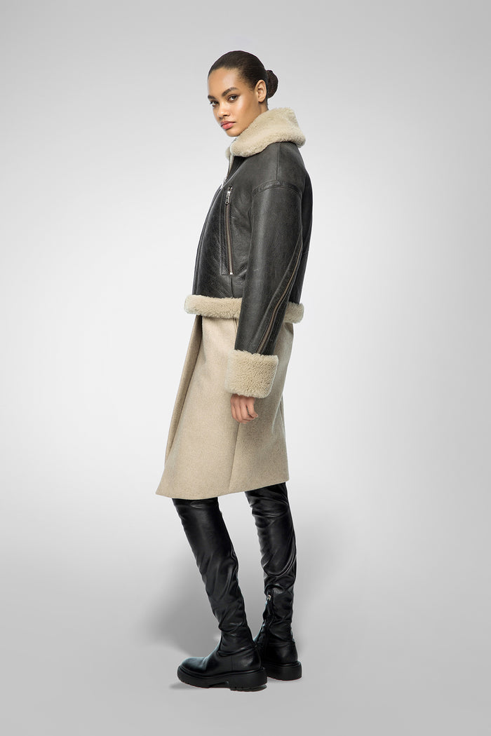 Vespucci By Vsp Veste En Peau Lainée Anthracite