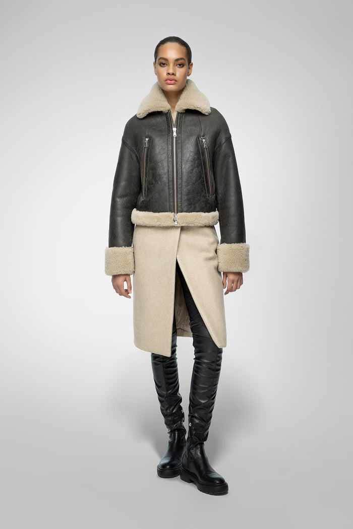 vespucci by vsp Veste en peau lainée Anthracite