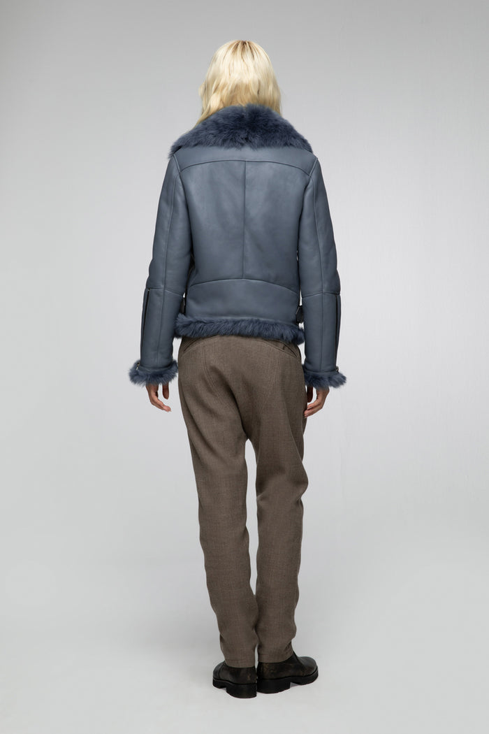 Vespucci By Vsp Veste En Peau Lainée Indigo
