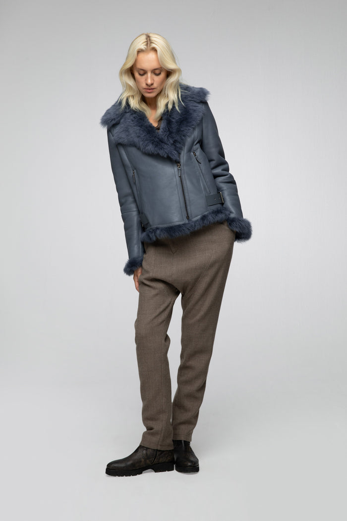 vespucci by vsp Veste en peau lainée Indigo