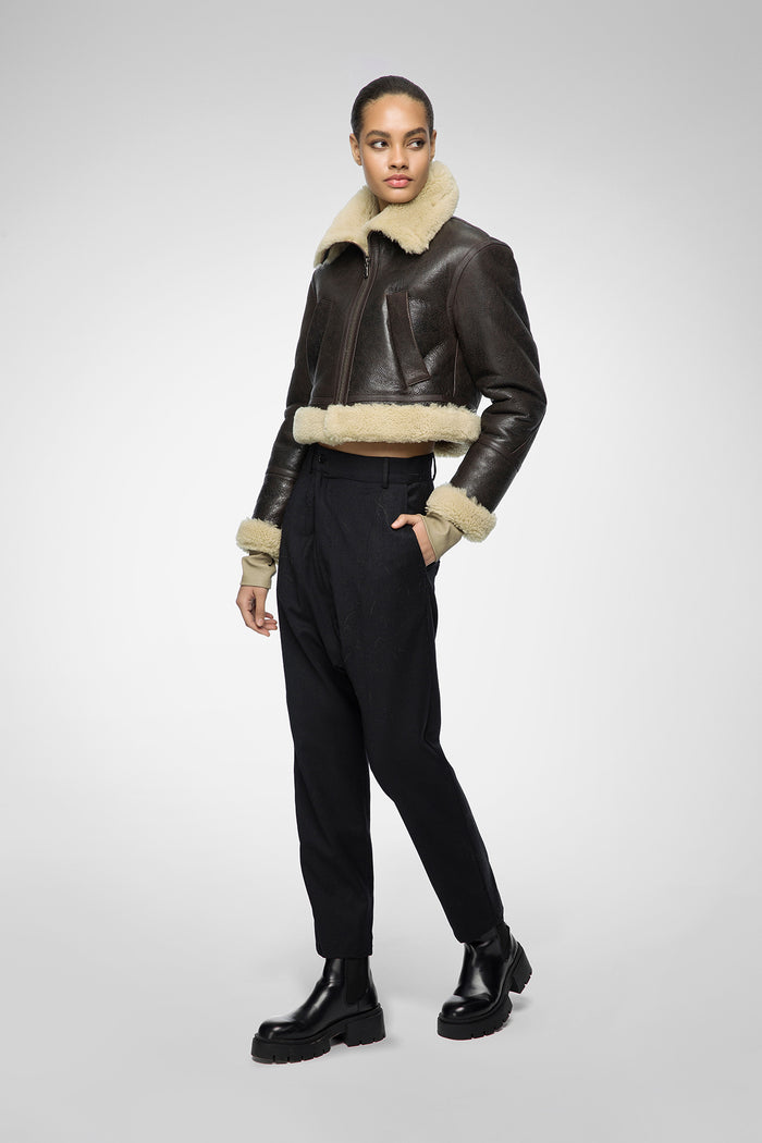 Vespucci By Vsp Veste En Peau Lainée Marron Beige