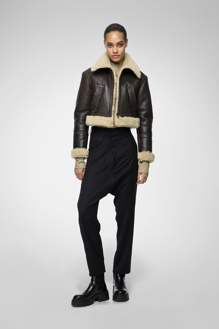Vespucci By Vsp Veste En Peau Lainée Marron Beige