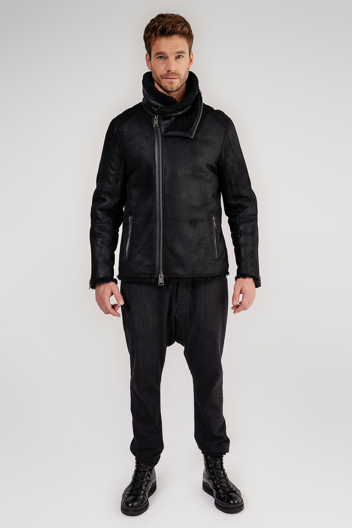 Vespucci By Vsp Veste En Peau Lainée Noir