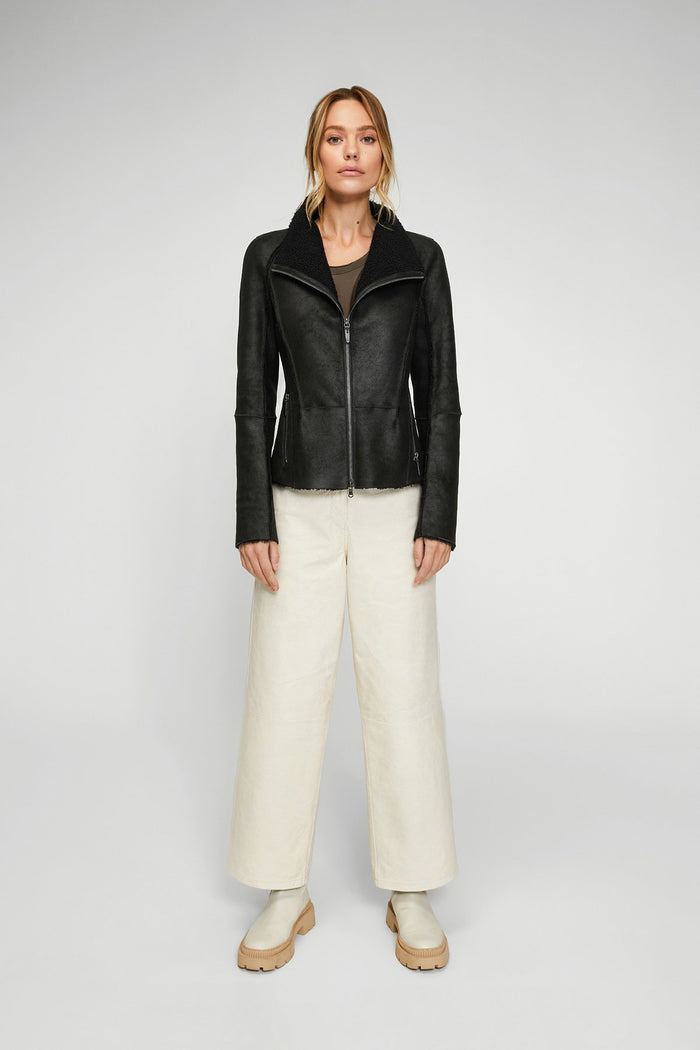 Vespucci By Vsp Veste En Peau Lainée Noire