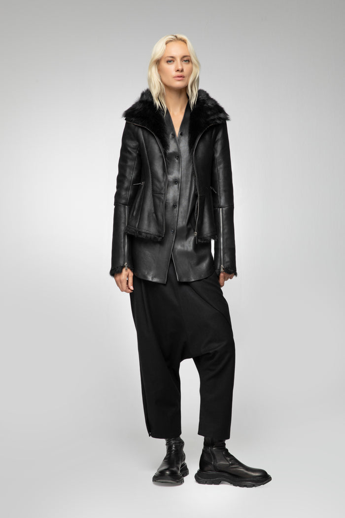 Vespucci By Vsp Veste En Peau Lainée Noire