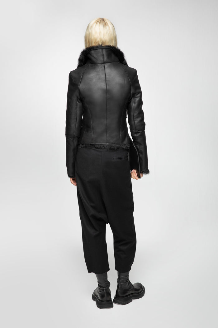 Vespucci By Vsp Veste En Peau Lainée Noire