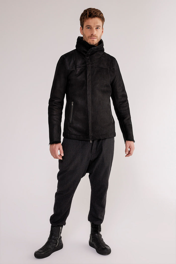 Vespucci By Vsp - Veste En Peau Lainée Noire