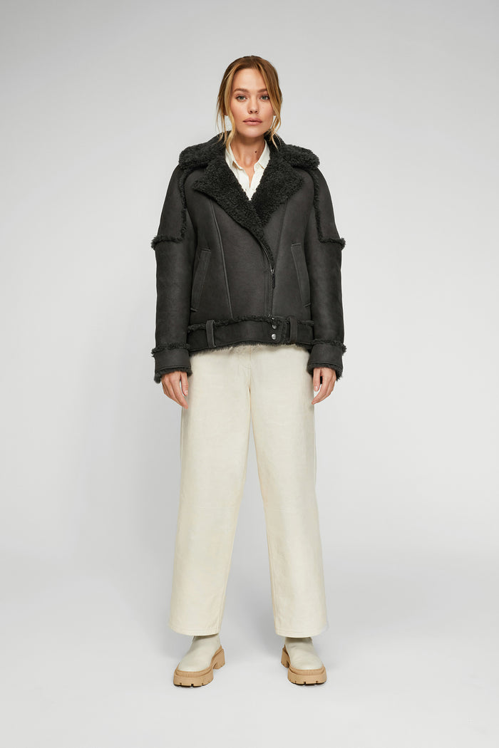 Vespucci By Vsp Veste Peau Lainée Anthracite