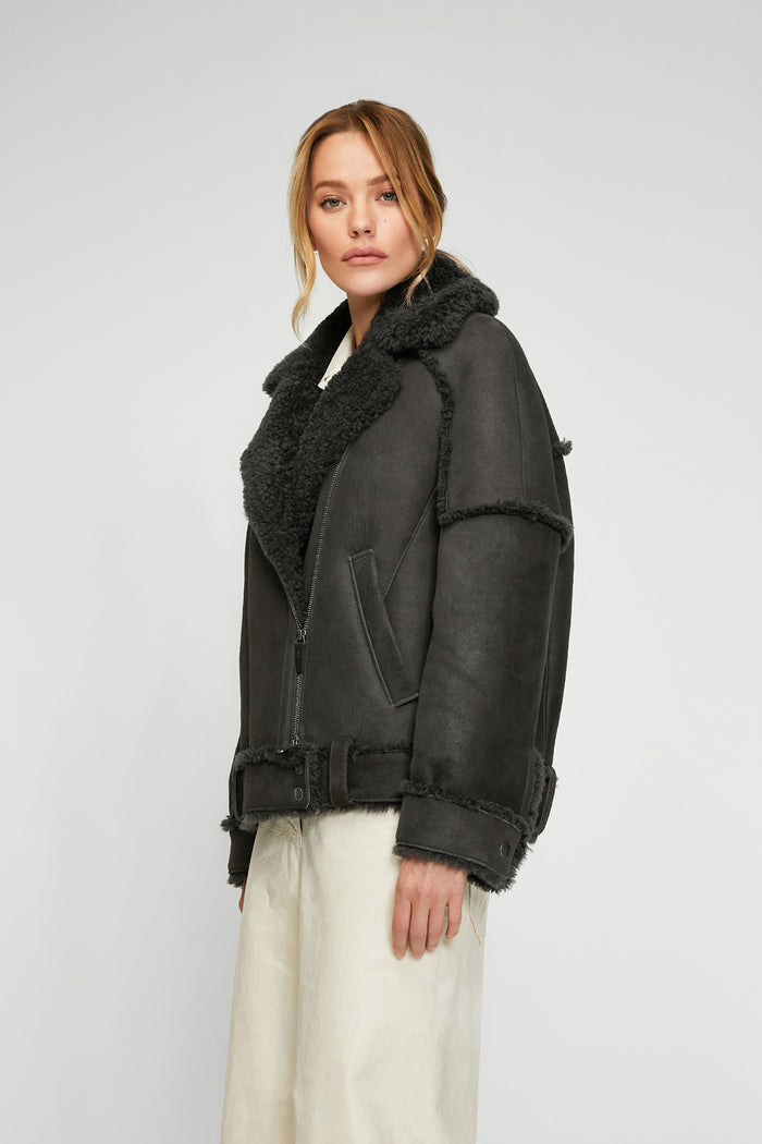 Vespucci By Vsp Veste Peau Lainée Anthracite