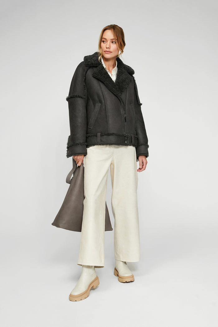 vespucci by vsp Veste peau lainée Anthracite