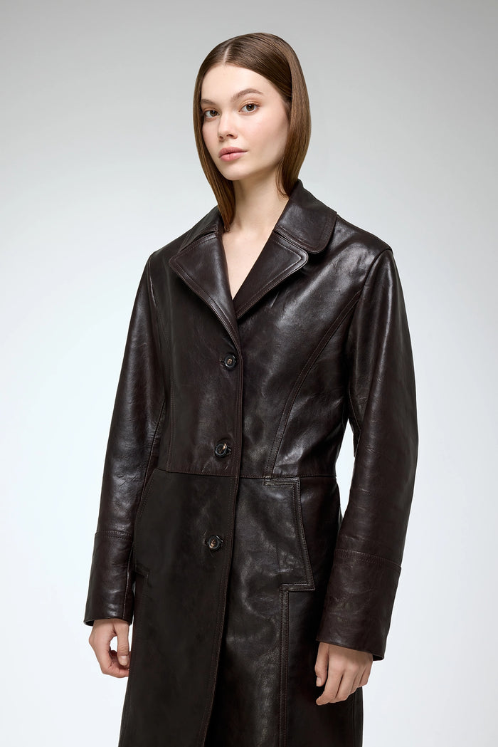 Vespucci By Vsp Vivian - Manteau En Cuir Marron