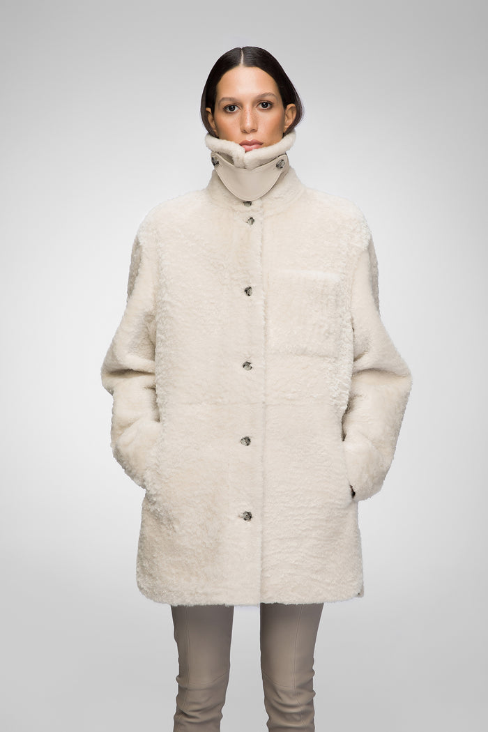 Vespucci By Vsp Yuki - Manteau En Peau Lainée Cream