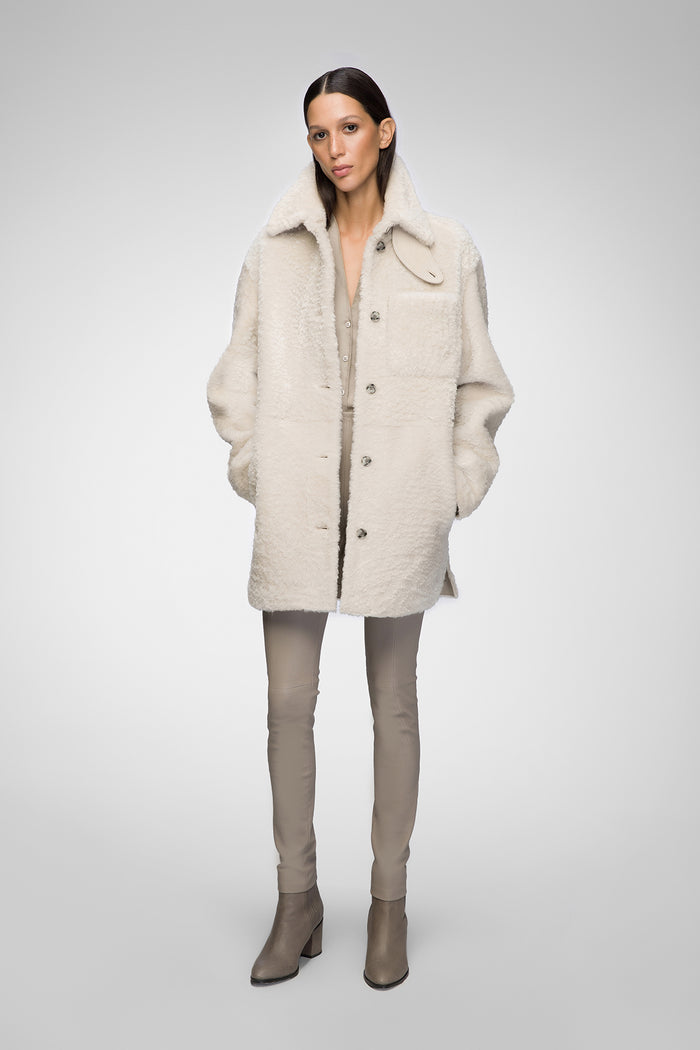 Vespucci By Vsp Yuki - Manteau En Peau Lainée Cream