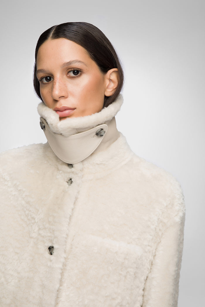 Vespucci By Vsp Yuki - Manteau En Peau Lainée Cream