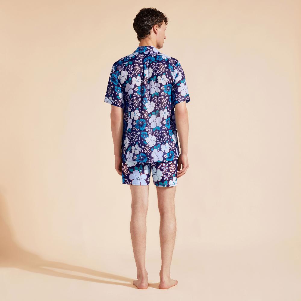 Vilebrequin Chemise Bowling En Ramie Homme Tropical Turtles