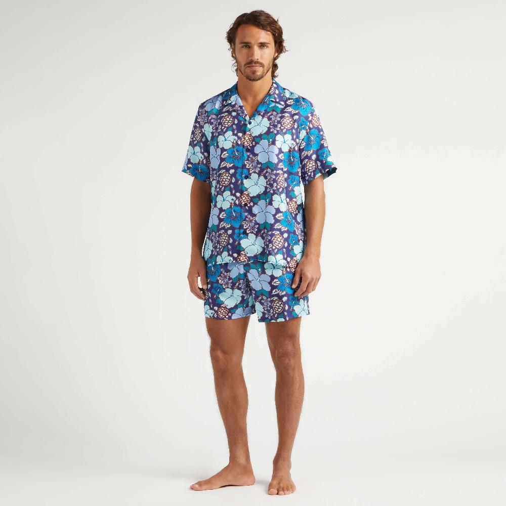 vilebrequin Chemise bowling en soie homme Tropical Turtles