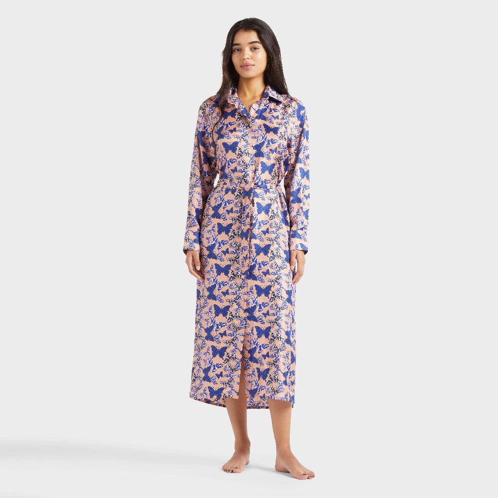 vilebrequin Robe chemise longue en soie Disco Butterfly femme