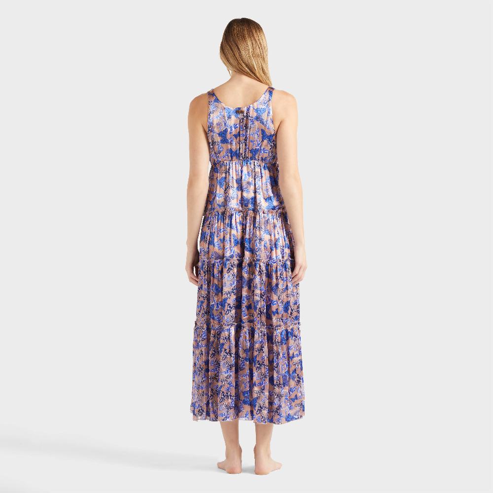 Vilebrequin Robe Longue En Viscose Et Soie Femme Disco Butterfly