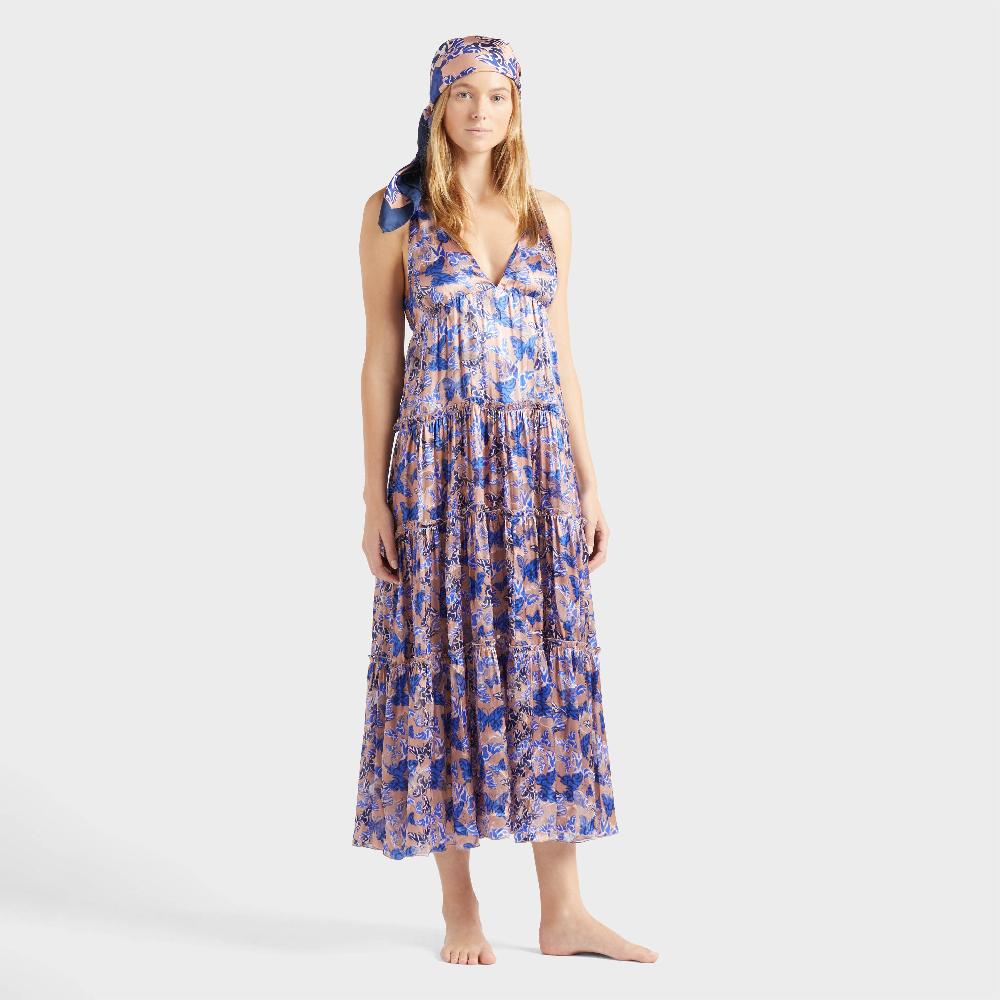 Vilebrequin Robe Longue En Viscose Et Soie Femme Disco Butterfly