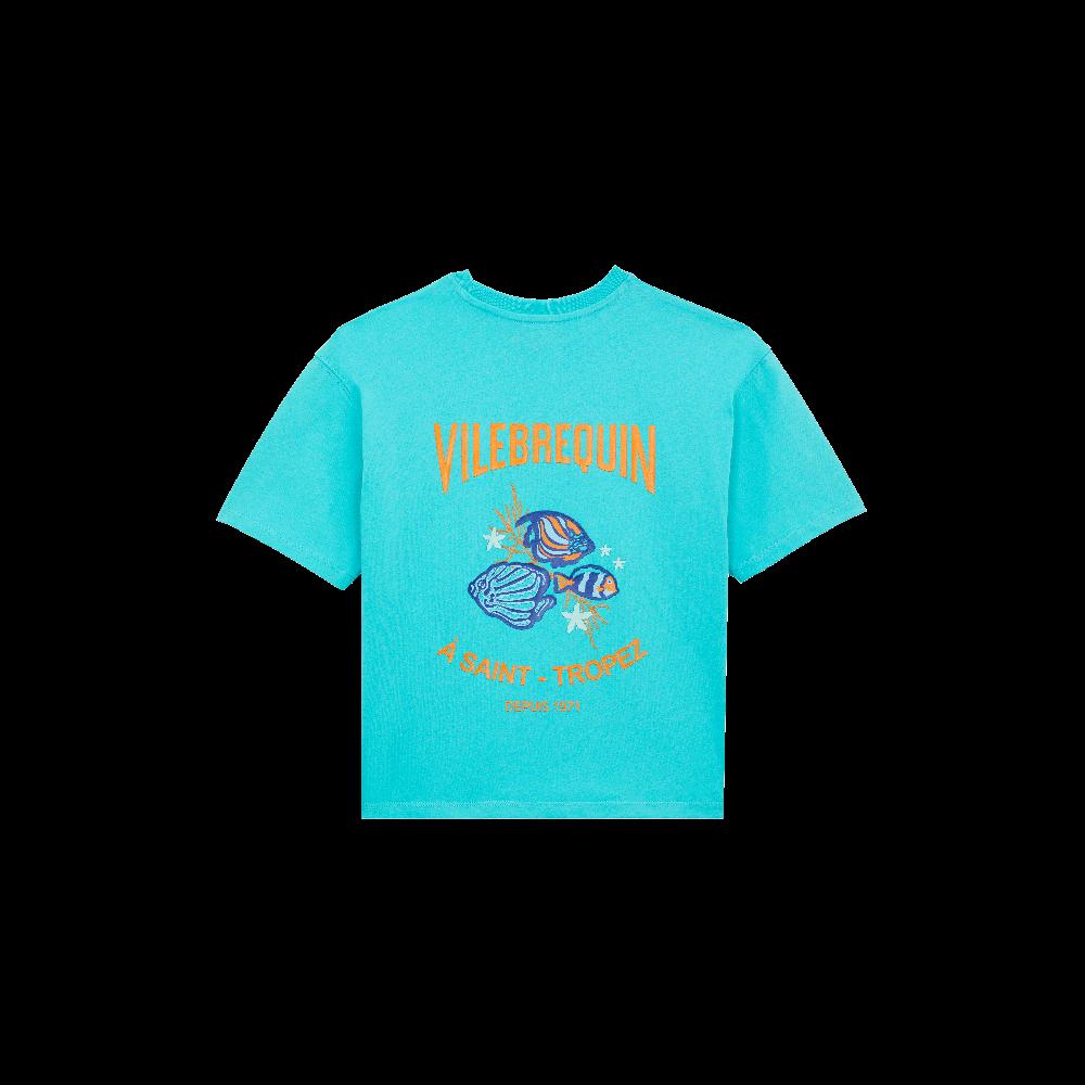 vilebrequin T-shirt en coton garçon fish logo en gomme au dos