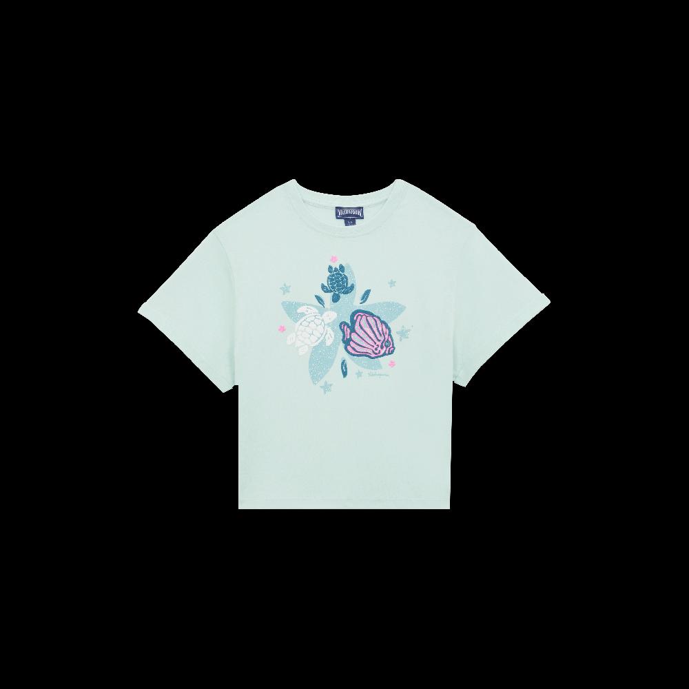 vilebrequin T-shirt en coton organique fille Turtle fish logo en relief
