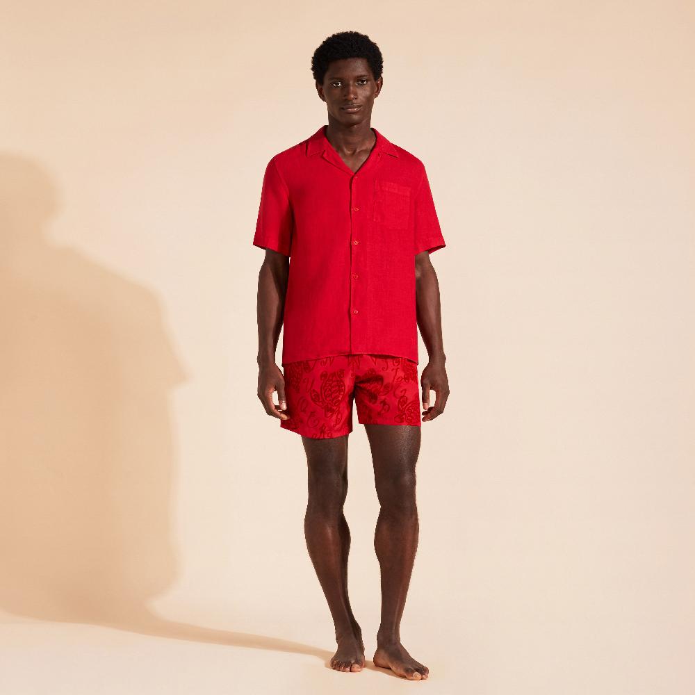 vilebrequin Chemise bowling en lin unie