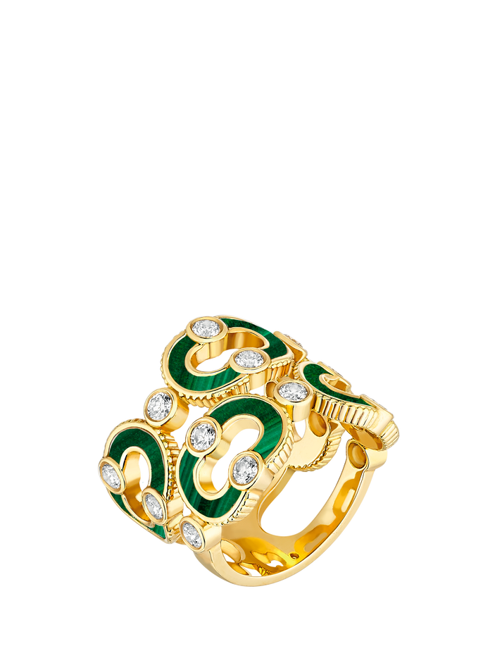 viltier BAGUE MAGNETIC DOUBLE ENCHAÎNÉE MALACHITE