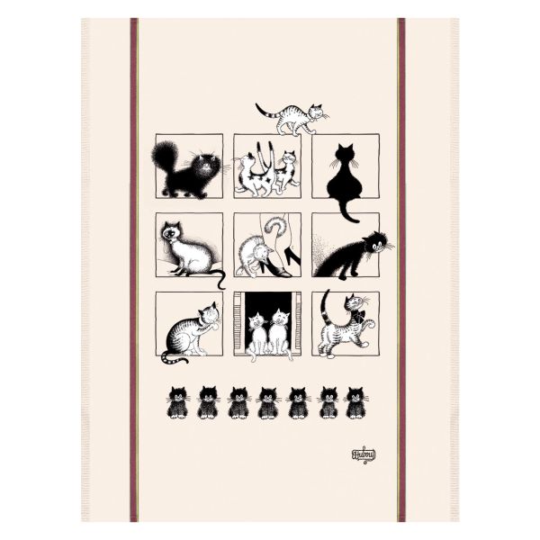 Vivaraise Grand torchon Dubout Galerie de chats Ecru 60 x 80 Fabriqué en France