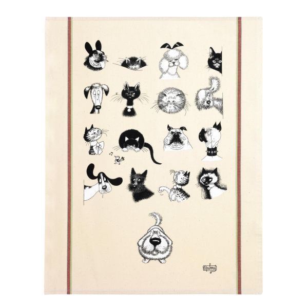 Vivaraise Grand torchon Dubout Multi portraits Ecru 60 x 80 Fabriqué en France