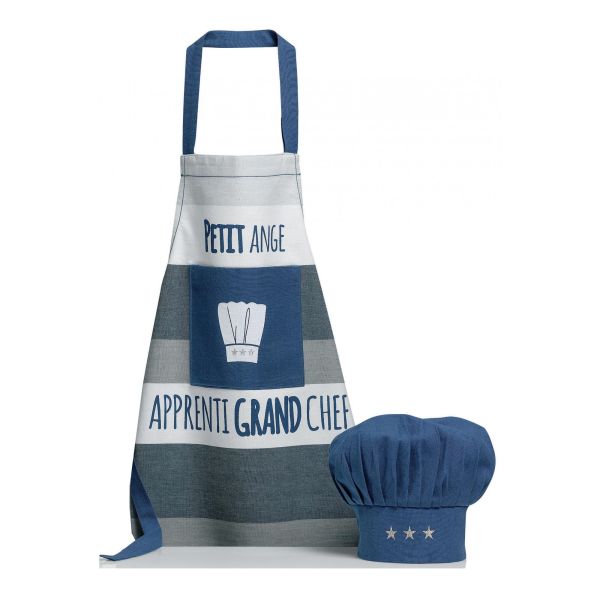 Vivaraise Lot Composé Tablier De Cuisine Et Toque Petit Ange Indigo 52 X 63 Cuisine