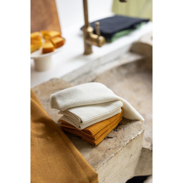 Vivaraise Lot De 3 Essuie-mains Tricotés Izan Recyclés Tournesol 25 X 25 Cuisine