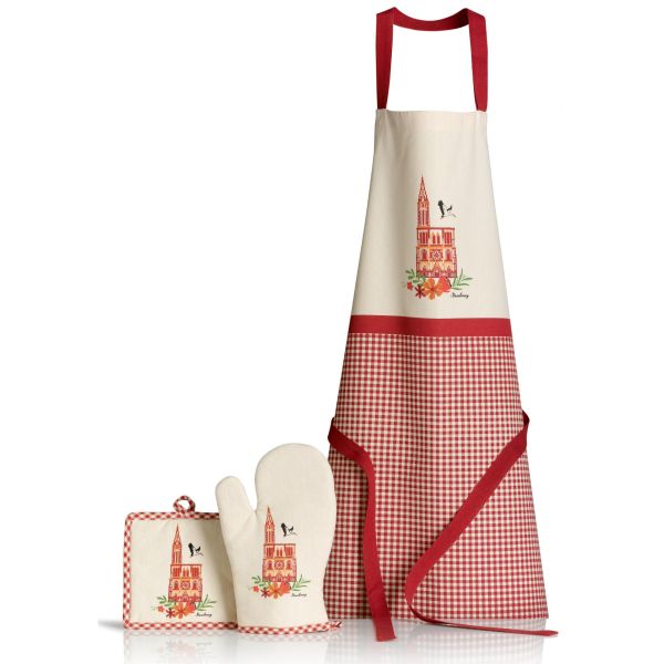 Vivaraise Tablier De Cuisine Cathédrale Ecru/rouge 72 X 85 Cuisine
