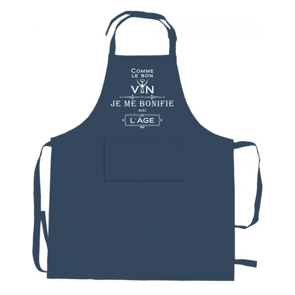 Vivaraise Tablier de cuisine Je me bonifie avec l'âge recyclé Indigo 72 x 90 Cuisine