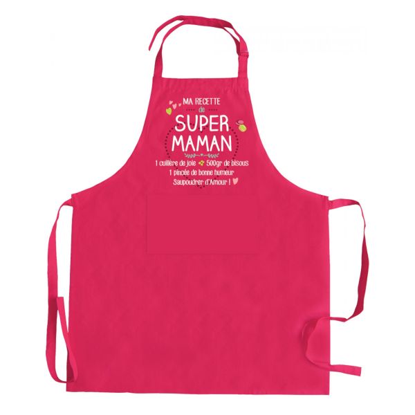 Vivaraise Tablier de cuisine Ma recette de super maman recyclé Rose 72 x 90 Cuisine