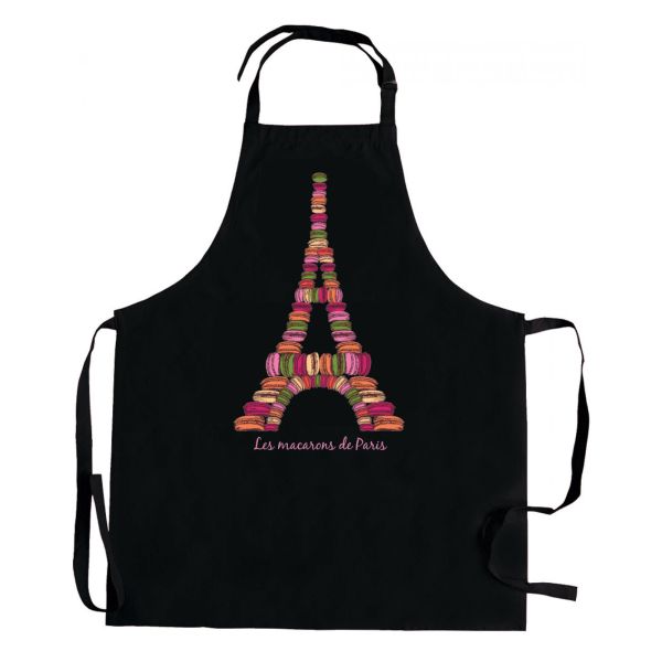 Vivaraise Tablier De Cuisine Macarons De Paris Recyclé Noir 72 X 90 Cuisine