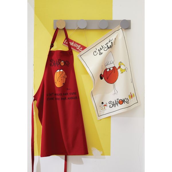 Vivaraise Tablier De Cuisine Shadoks Glouton Recyclé Rouge 72 X 90 Cuisine