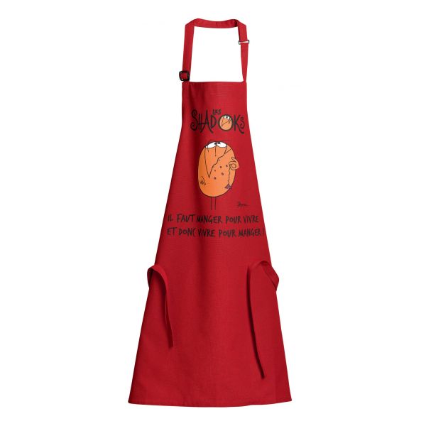 Vivaraise Tablier de cuisine Shadoks Glouton recyclé Rouge 72 x 90 Cuisine