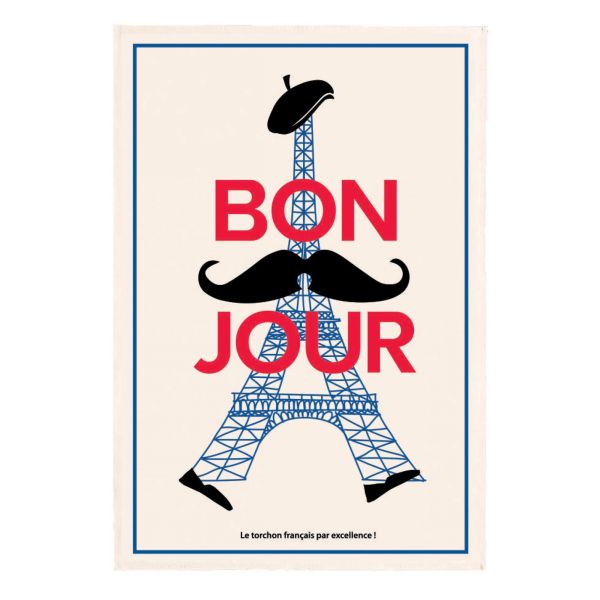 Vivaraise Torchon Bonjour Ecru 48 x 72 Fabriqué en France