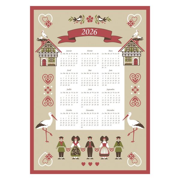 Vivaraise Torchon Calendrier 2026 Hisla Blanc 50 x 70 Cuisine