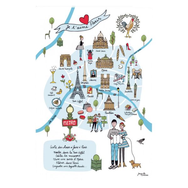 Vivaraise Torchon Carte Paris Blanc 48 X 72 Fabriqué en France