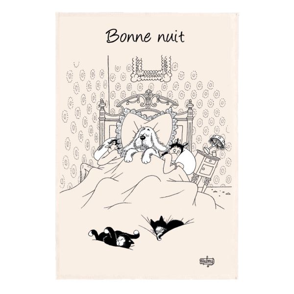 Vivaraise Torchon Dubout Bonne nuit Ecru 48 x 72 Fabriqué en France