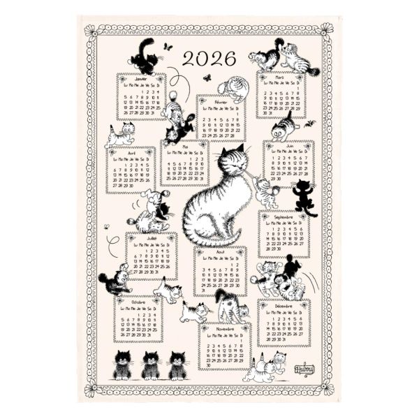 Vivaraise Torchon Dubout Calendrier chatons 2026 Ecru 48 x 72 Cuisine