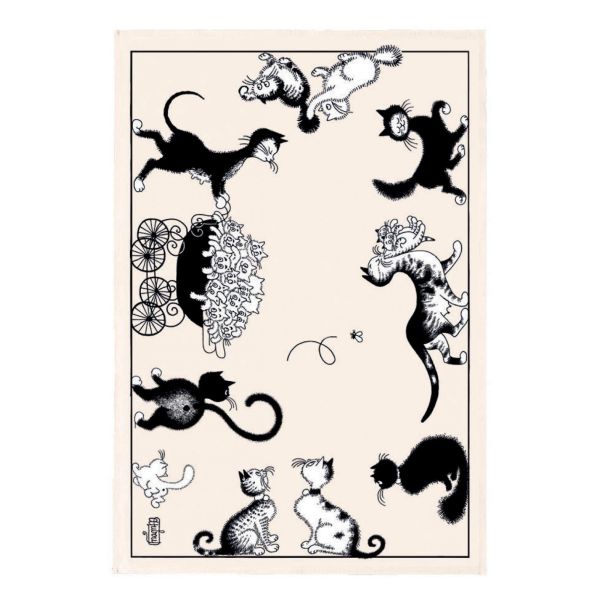 Vivaraise Torchon Dubout Chats farandole Ecru 48 x 72 Fabriqué en France