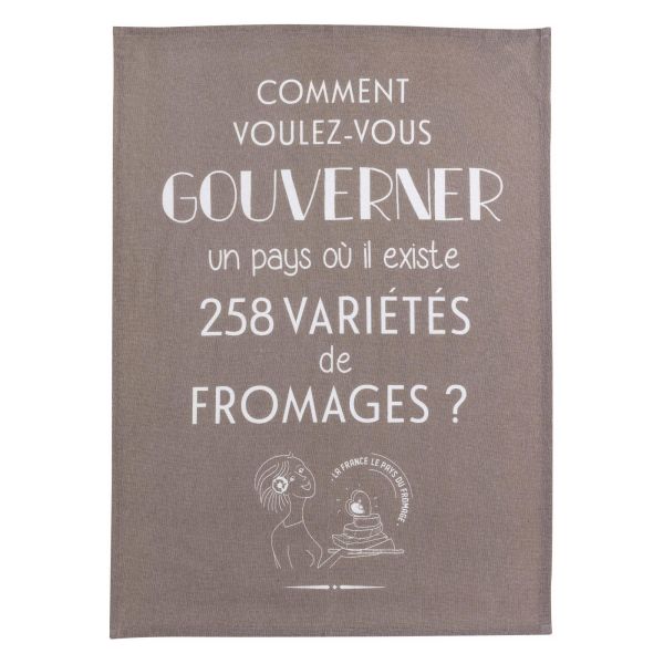 Vivaraise Torchon Gouverner et fromages Gris 50 x 70 Cuisine